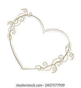 Vector heart shape frame with ivy leaves and stems decoration. St Valentines day card template