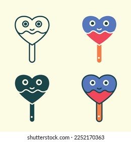 Vector Heart shape Ice Cream set, line icon, fill, flat icon, detail icon Cone sticker Icon Illustration for valentine