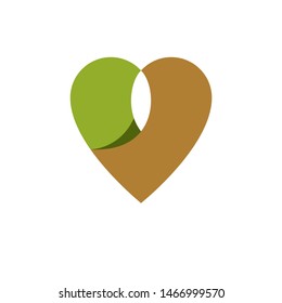 Vector heart shape illustration composed with green leaves. Living in harmony with nature concept, green health idea symbol.