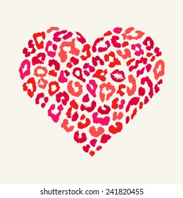 Vector heart shape - Leopard texture with kiss print 