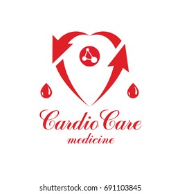 Vector heart shape logo created with wireframe connections, mesh. Scientific research and cardiology metaphor. Cardiovascular illness treatment concept for use as cardio center emblem.