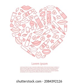 Vector heart shape made from lips and lipstick. Isolated illustration. Vector template