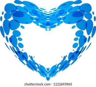 Vector heart shape made with water droplets, isolated on white background