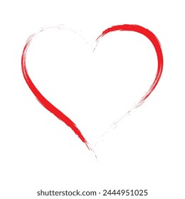 Vector Heart shape outline with brush painting isolated on white background