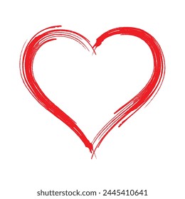 Vector Heart shape outline with brush painting isolated on white background