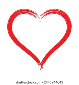 Vector Heart shape outline with brush painting isolated on white background