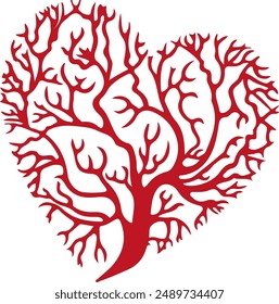 vector heart shape tree silhouette vector.