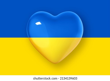 Vector heart shaped badge with the national flag of Ukraine. Love Ukraine symbol. 3D heart flag icon isolated on background of the flag of Ukraine