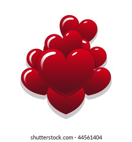 Vector of heart shaped ballons in a pile