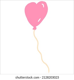 Vector heart shaped balloon with gold ribbon,pink balloon for Valentine's day,Birthday or Wedding,holiday decoration.
