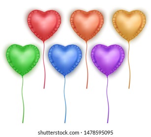 Vector heart shaped balloons set isolated on white background. bright colorful balloons on white background. Festive decoration element for Valentine's Day or Wedding. Vector Eps 10 illustration