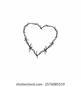 Vector heart shaped barbed wire design, ideal for tattoos, apparel, and edgy graphics with a minimalist and grunge aesthetic