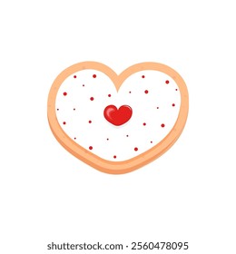 Vector heart shaped cookies with white icing and sprinkles. For flyer, sticker, card, logo, symbol. Valentine's Day Element. Sweet dessert illustration.