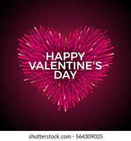 Vector heart shaped firework. Red vivid explosion with HAPPY VALENTINES DAY text on it. Perfect for your greeting card or invitation design.