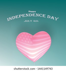 Vector heart shaped flag banner, USA Independence Day banner in vintage style.