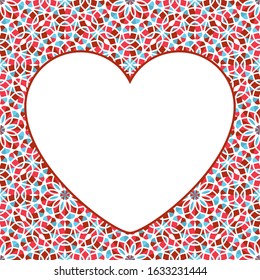 Vector heart shaped frame of asian mosaic border. Oriental ornamental mosaic. Arabic design for page decoration.