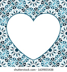 Vector heart shaped frame of asian mosaic border. Oriental ornamental mosaic. Arabic design for page decoration.