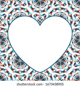 Vector heart shaped frame of asian mosaic border. Oriental ornamental mosaic. Arabic design for page decoration.