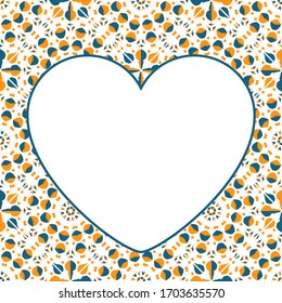 Vector heart shaped frame of asian mosaic border. Oriental ornamental mosaic. Arabic design for page decoration.