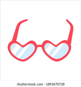 Gafas con forma de corazón vectorial aisladas sobre fondo blanco. Elemento climático de gafas de sol de verano rojas. Ilustración de accesorio plana para niños. Objeto de playa de vacaciones.