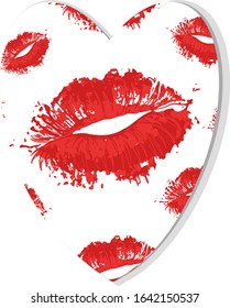 Vector heart shaped greeting postcard with kisses inside. Happy Valentine’s Day card. Love