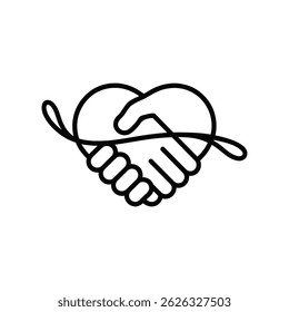 Vector Heart Shaped Handshake Icon – Partnership, Trust, Unity Symbol