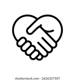 Vector Heart Shaped Handshake Icon – Partnership, Trust, Unity Symbol