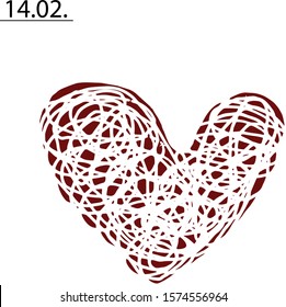 Vector heart shaped love symbols for Valentine's day, greeting card design on a white background. The square card of the heart of February 14.
