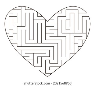 Vector heart shaped maze template. Blank black and white labyrinth isolated on white background. Preschool printable educational activity or game sample. Saint Valentine day puzzle
