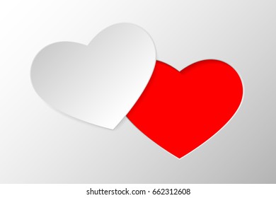 vector heart shaped paper icon symbol, red heart shaped paper on card of love.