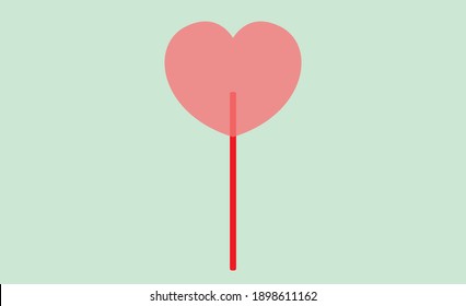 Vector heart shaped sucking candy on a stick. Sweetness on a green background. Flat design. Pop art. Valentine's Day