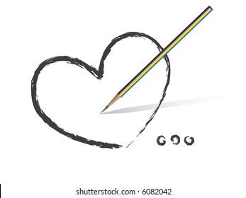 Vector - Heart shaped symbol formed by a pencil in grey. Concept: Romance
