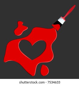 Vector - Heart shaped symbol formed by a paint with a paint brush in red. Concept: Romance