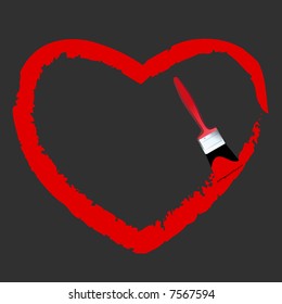 Vetor - Símbolo em forma de coração formado por uma tinta com um pincel em vermelho. Conceito: Romance