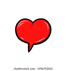 Vector heart shaped talk bubble isolated on white background, bright red color.