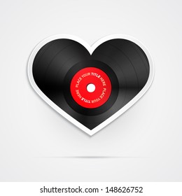 Vector Heart Shaped Vinyl Record Disc Isolated on White Background 