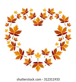 Vector heart shaped wreath with autumn leaves