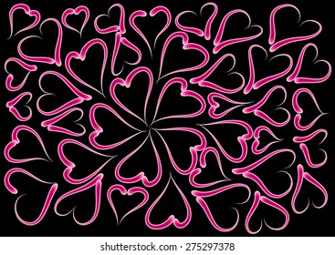 vector heart shapes with black background