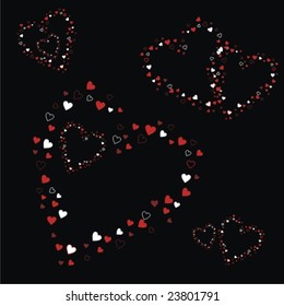 Vector heart shapes on black background