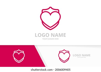 Vector heart and shield logo combination. Love and guard logotype design template.