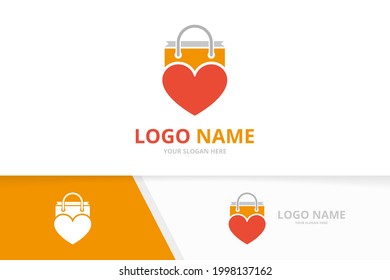 Vector heart and shopping bag logo combination. Unique shop logotype design template.
