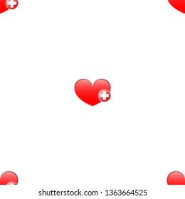 Vector heart sign with a red cross. Seamless Wallpaper pattern. 