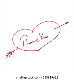 Vector heart with signature. Thank you