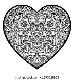 Vector heart silhouette doodle art decorated. 