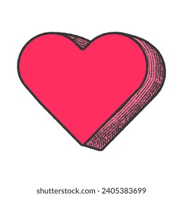Vector heart silhouette. Stylish vintage texture. Rustic label is isolated on white. Love design over white background vector illustration. 3D