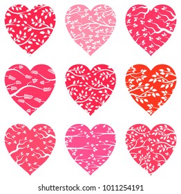 Vector heart silhouette with tree branch patterns for greeting cards and invitation