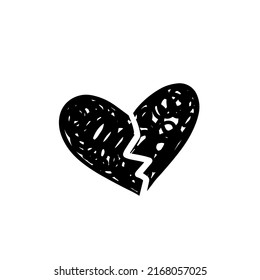 Vector heart sketch doodle illustration set with broken heart shape. Black and white monochrome collection Pain outline art drawing.