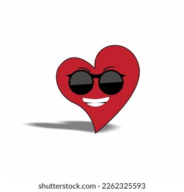 vector heart with smile and wearing glasses, vector cheerful heart