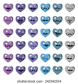 Vector heart smileys with mustache