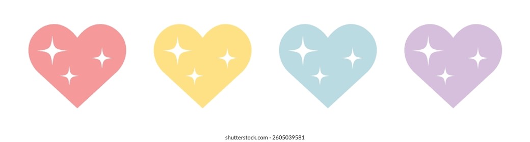 Vector Heart With Sparkling Stars Icon Set